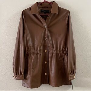 Andrew Mark New York, Zara HM H&M Brown Tan Button Down Faux Leather Shi…